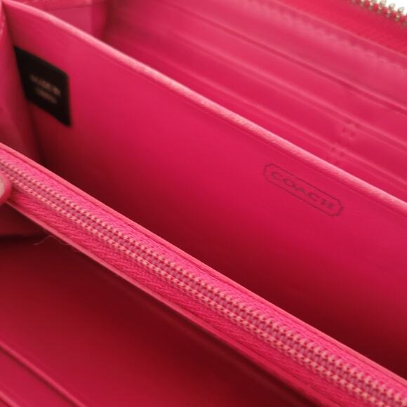 Coach Accordion Zip Around Wallet Pink Red Large Patent Leather - Picture 7 of 11